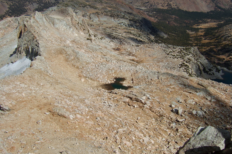 View showing how the east ridge route leads down into Hall Valley to the right