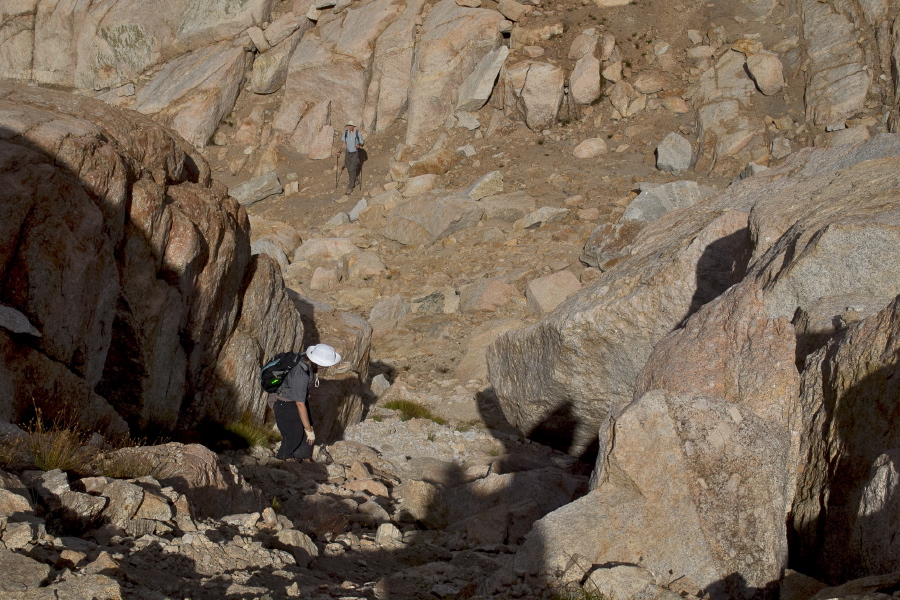 Stella makes her way down a chute while Bill continues the next phase of the descent.
