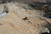 View showing how the east ridge route leads down into Hall Valley to the right