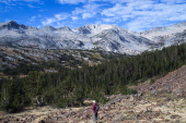 Bill picks his way down into Hall Valley.