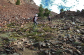 Frank and Stella descend the clinkers below Saddlebag Lake.