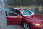 Fortunely, there was no apparent damage to the car.  But, the sound of it hitting the roof was deafening.