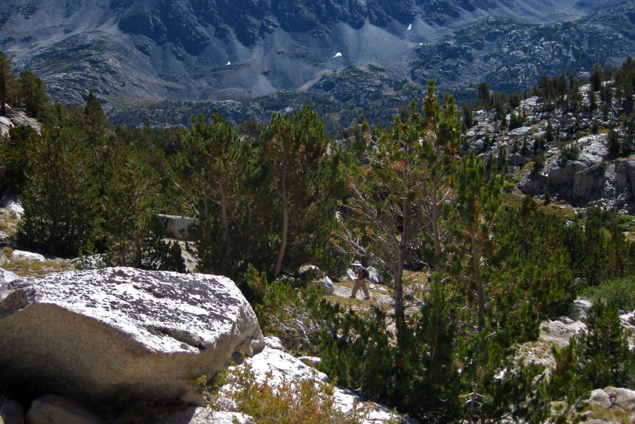David trudges up the trail to Mono Pass.