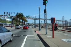 Bay Bridge crosses the Embarcadero