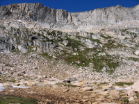 David in the bowl below the frowning cliffs of Mt. Conness's southern ridge (10760ft)