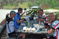 Janet Martinez (left) and her crew relax at The Junction Cafe.
