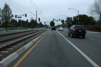 Preparing to turn left across the light-rail tracks onto Penitencia Creek Rd.