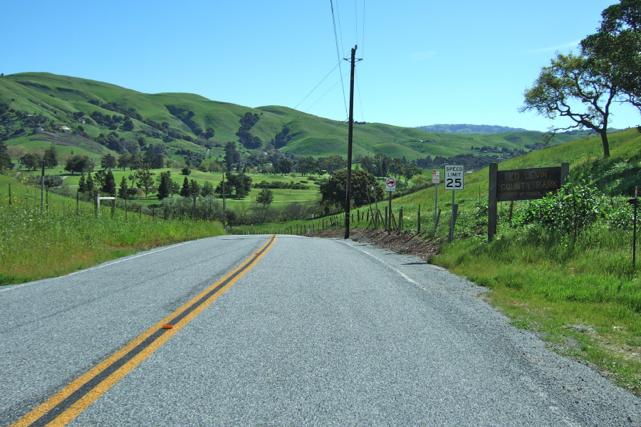 Descending the backside of Old Calaveras Rd. into Ed Levin Park