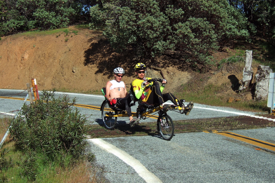 Crossing the cattle grate on the climb