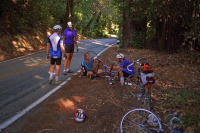 Fixing a mechanical problem on Old Santa Cruz Highway.