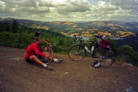 Richard fixes his flat tire.