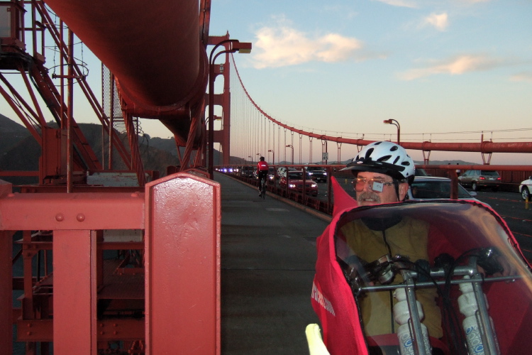Getting ready to watch the sun set from the center of the Bridge.