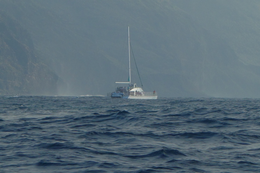 Another tour boat is heading back to port.