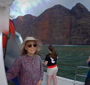 Kay enjoys the view of the high cliffs.