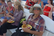 Laura, Kay, and David enjoy their meals.
