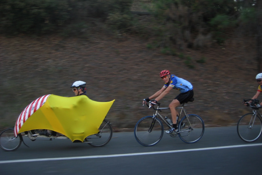 Bill Bushnell, Paul Melville, and Piaw Na on Foothill Expwy, Los Altos.