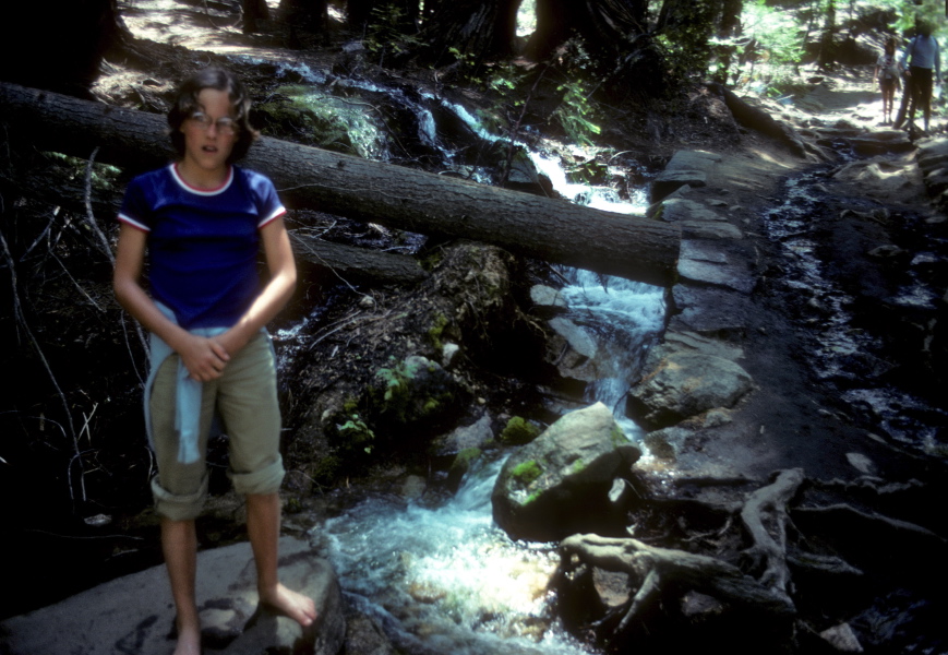 Laura wants to go wading in the cold creek.
