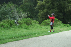 Patrick Herlihy sets up a photo of his ride.