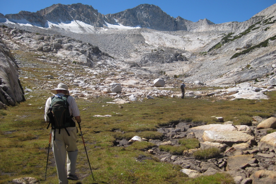 Bill and David march up the valley toward Mt. Conness (12590ft).