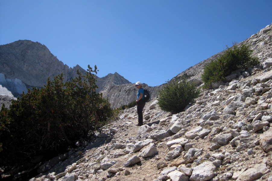 Stella stops about halfway up the slope.