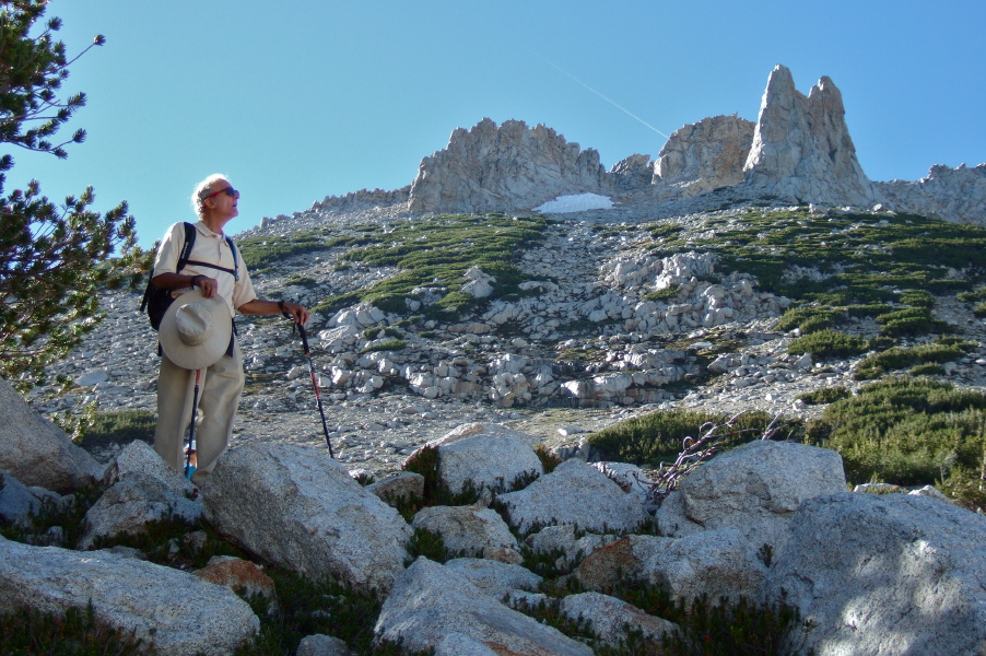 David enjoys the late afternoon view beneath the shoulder of North Peak.