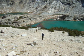 Frank, Stella, and David climb the lower slope of North Peak.