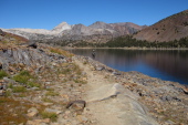 Bill marches on ahead along the west shore of Saddlebag lake.
