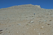 Stella hiking down the summit 