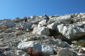 Stella and Frank pick their way carefully down the slope.