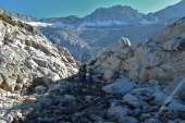 Descending through the canyon below upper Conness Lake.