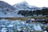 Stella and Frank pick their way along Greenstone Lake.