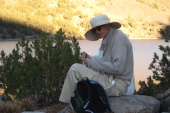 David rests by Saddlebag Lake before starting the final push to the finish.