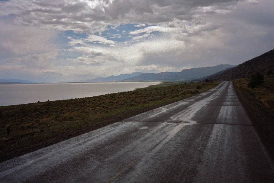 Driving alongside Alkali Lake near Cedarville.