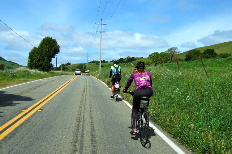 Vicki Pelton heads up Novato Blvd./Hicks Valley Rd. west of Stafford Lake.