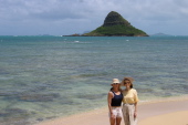 Laura and Kay on the beach at Kualoa State Park, O'ahu