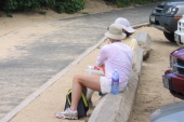 Laura and Kay (sitting on the right) enjoy their lunch at Sunset Beach.