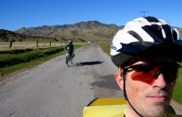Ron Bobb (l) and Bill Bushnell climb through Vallecitos Valley to Syncline Divide