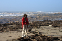 Kay on a dirty Pescadero Beach near mouth of Pescadero Creek.