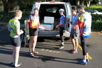 Enjoying our pie (apple and pumpkin)