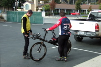 Zach looks over Dana's Carbent.