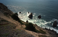 View down to the sea 200 feet below