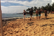 Kay comes out of the water.