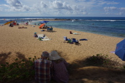 David and Kay enjoy the view of the ocean at Po'ipu Beach Park.