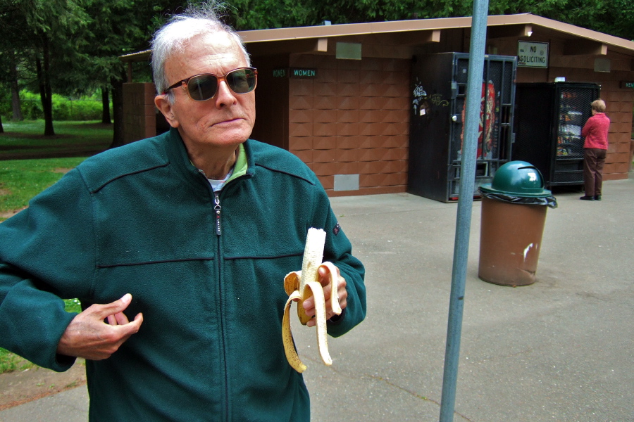Dad enjoys a banana break.
