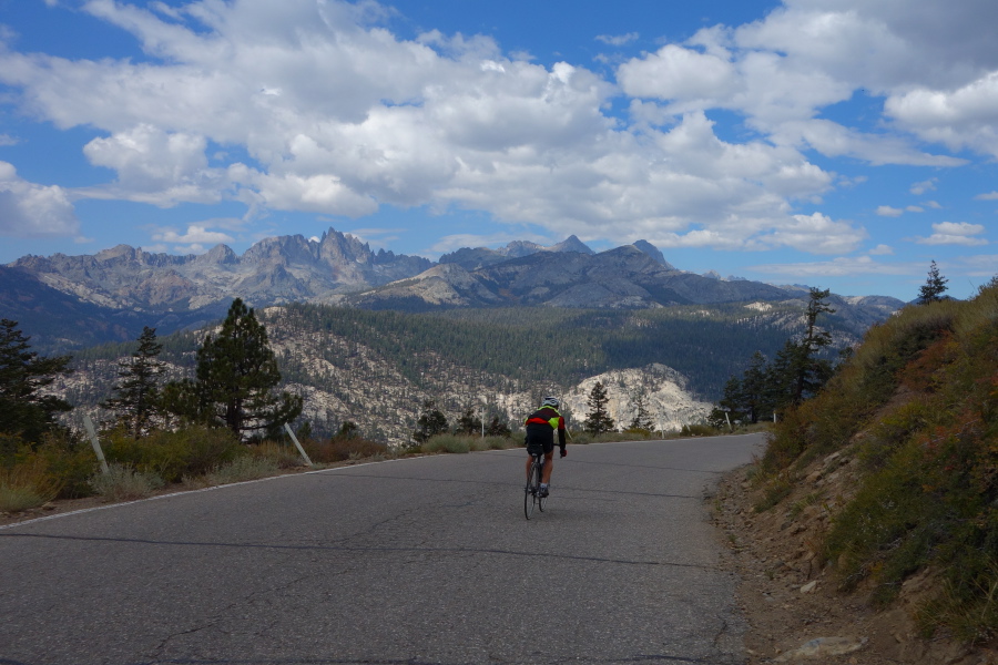 Frank begins his descent to Reds Meadow.