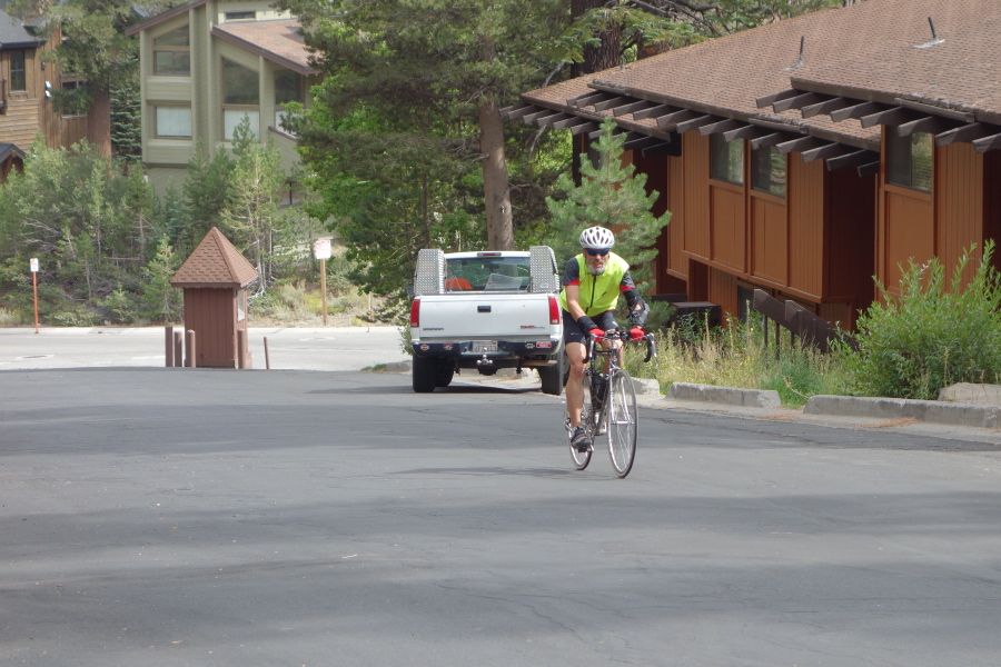 Frank climbs Mammoth Slopes Road.