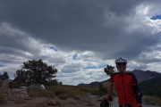 Frank at Minaret Vista under a dark cloud