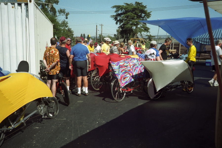 Everyone crowds into the rear lot for the picnic after the ride.