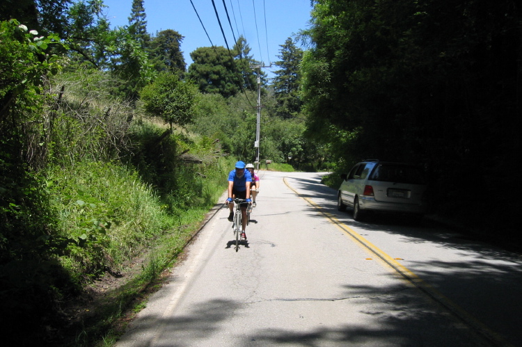 Frank leads Stella down Branciforte Rd.