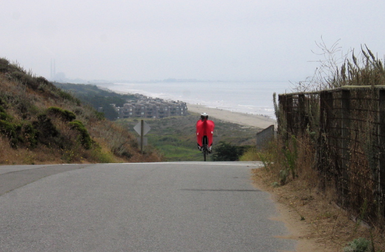 Ron Bobb descends to Sunset State Beach.
